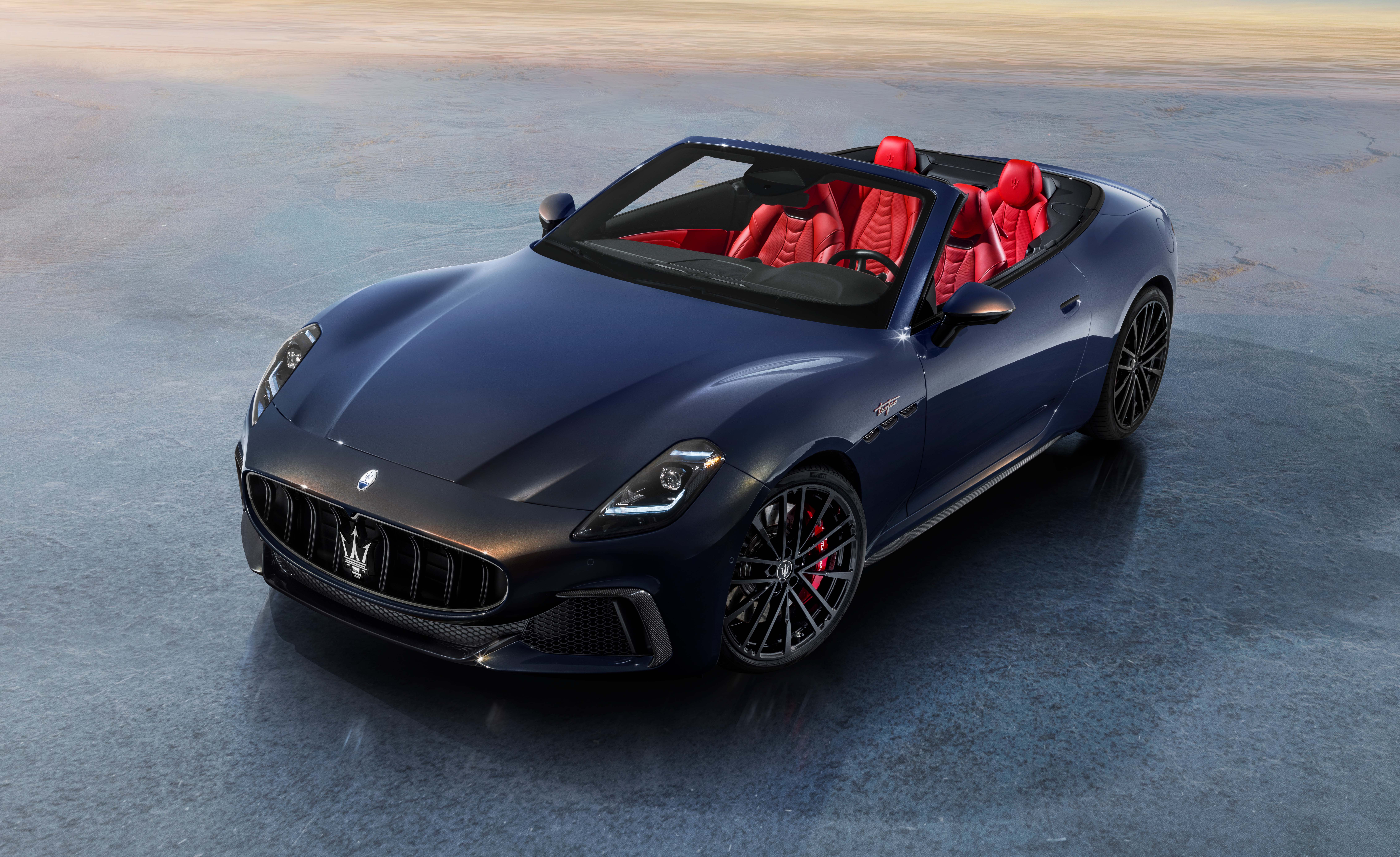 2024 Maserati GranCabrio Trofeo in Bianco white with the roof down