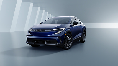 Official Mitsubishi image of the 2027 Eclipse Sportback EV in blue, shown from the front