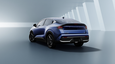 Blue 2027 Mitsubishi Eclipse Sportback EV shown from the rear in official Mitsubishi imagery