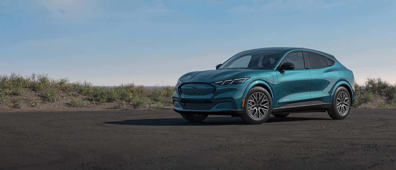 Official Ford Canada image of a blue 2026 Mustang Mach-E Premium electric SUV