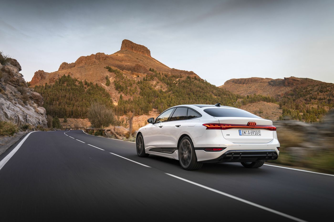 Audi A6 Sportback e-tron electric sedan showcasing its sleek PPE-platform design