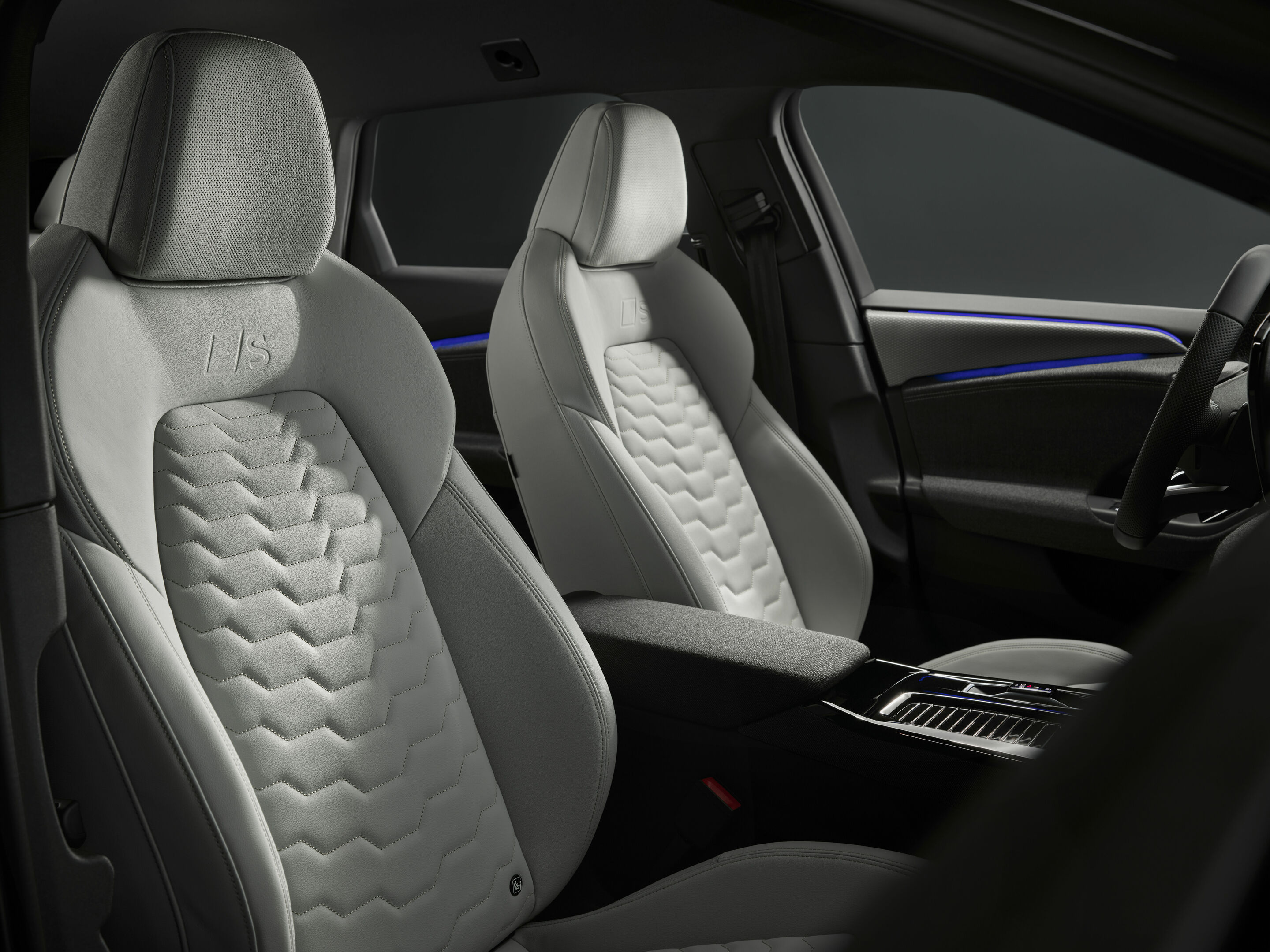 Audi A6 e-tron official seat-detail image showing quilted upholstery