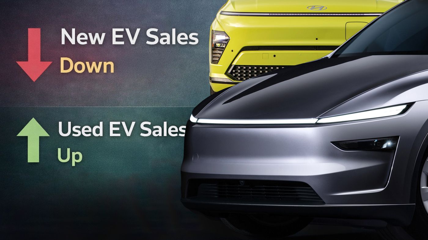 Cox Automotive data showing new EV sales trending down and used EV sales trending up
