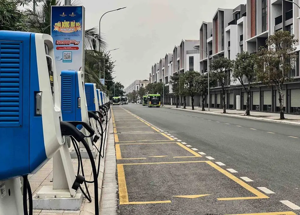 EV charging station along a city street