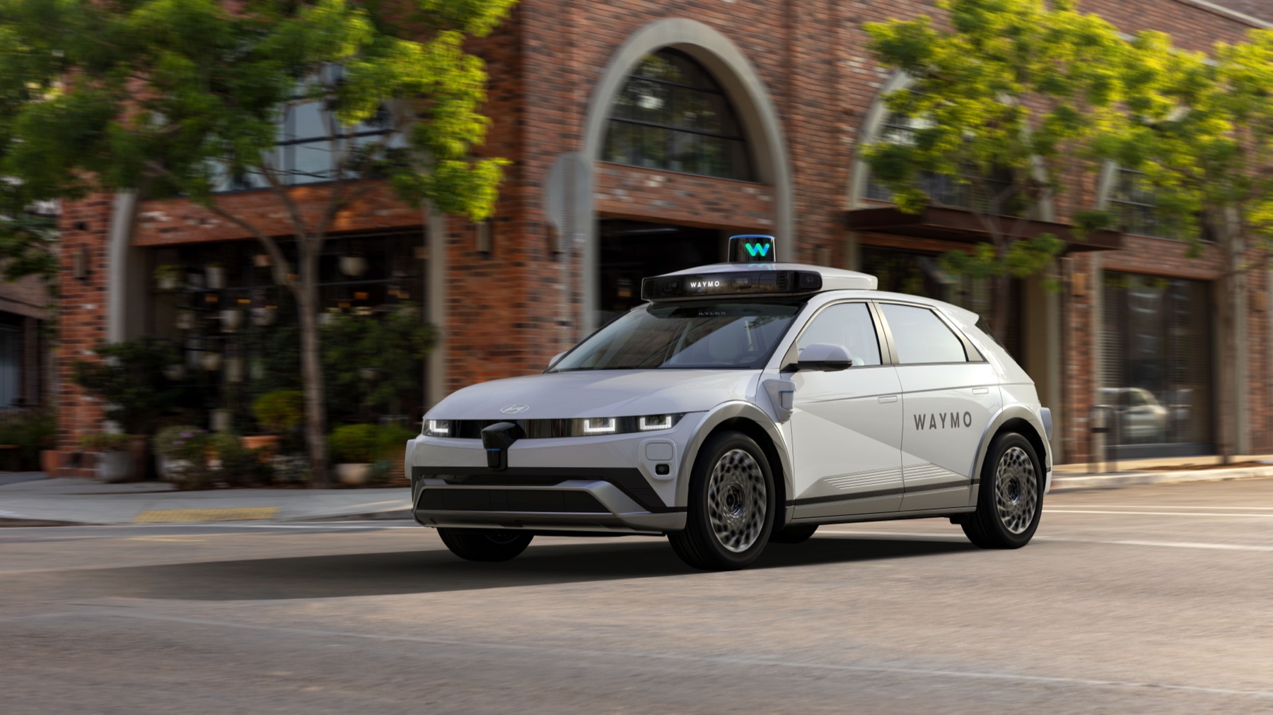 Official image of a Hyundai IONIQ 5 fitted with Waymo autonomous-driving sensors