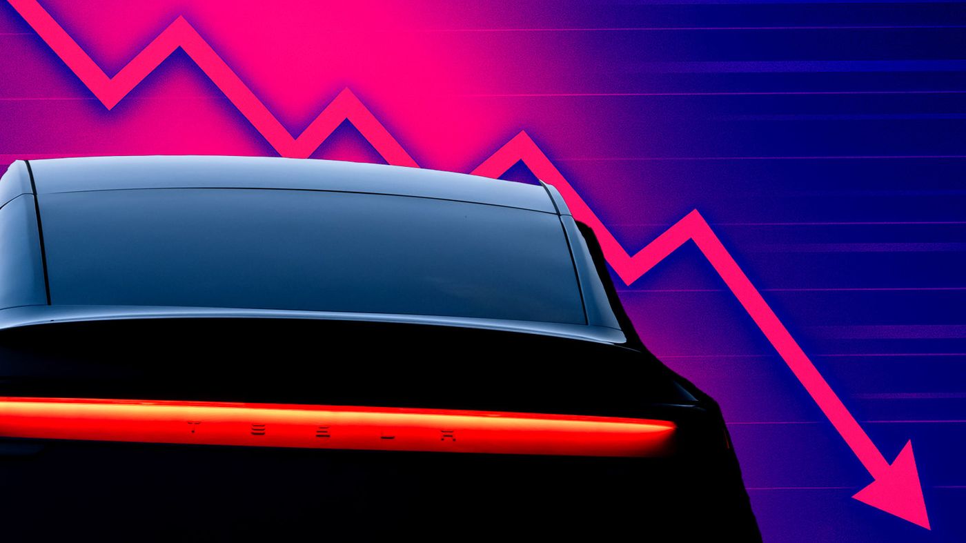 Electric vehicle at a charging station with a declining chart overlay
