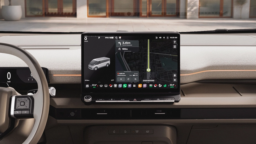 Official Kia image of the PV7 dashboard with its large central infotainment display