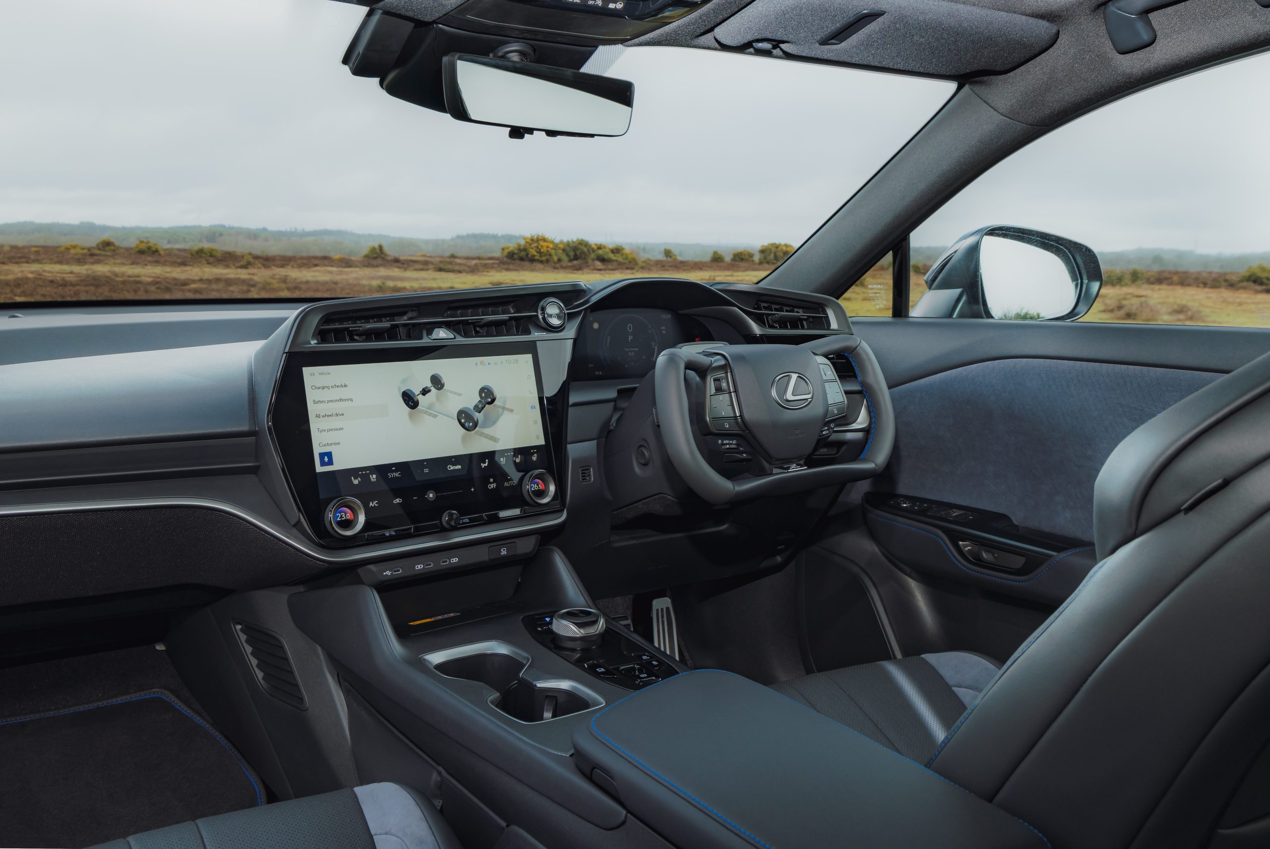 Official view of the 2026 Lexus RZ dashboard and front cabin