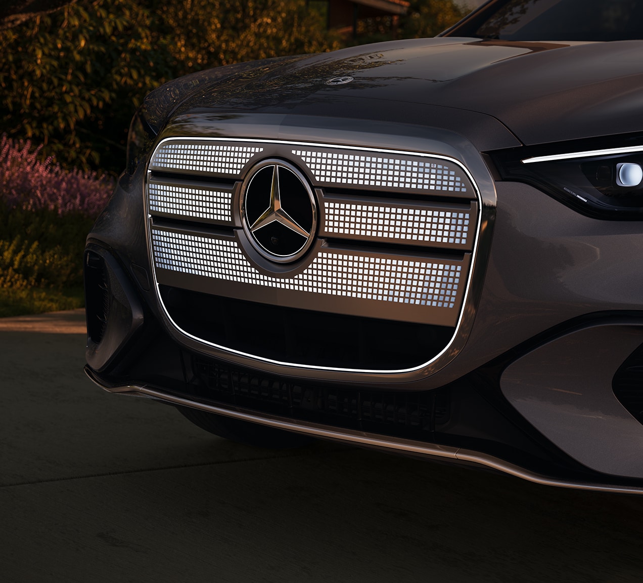 Close-up of the illuminated grille on the 2027 Mercedes-Benz GLC Electric
