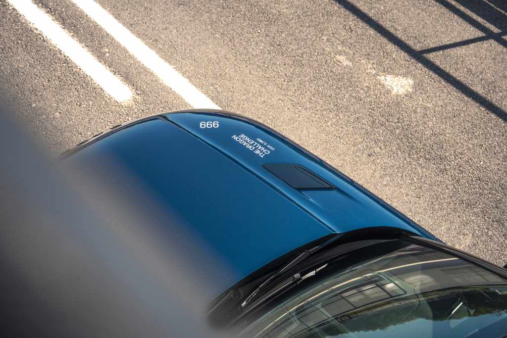 Overhead detail of a blue Range Rover Sport Electric prototype
