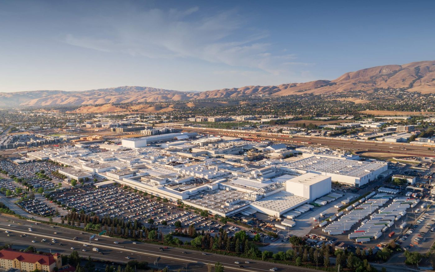 Tesla vehicles outside the company's Fremont factory