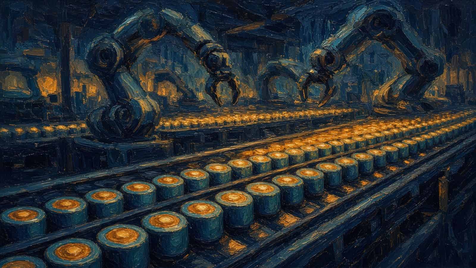 Impressionist painting of battery cells.