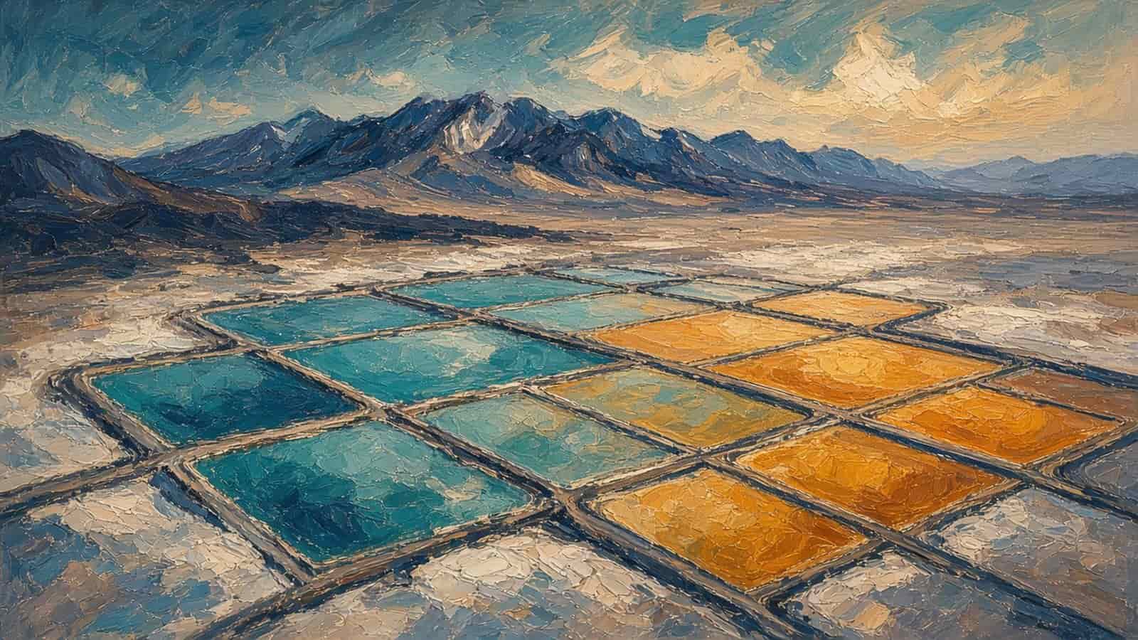 Impressionist painting of lithium brine ponds.